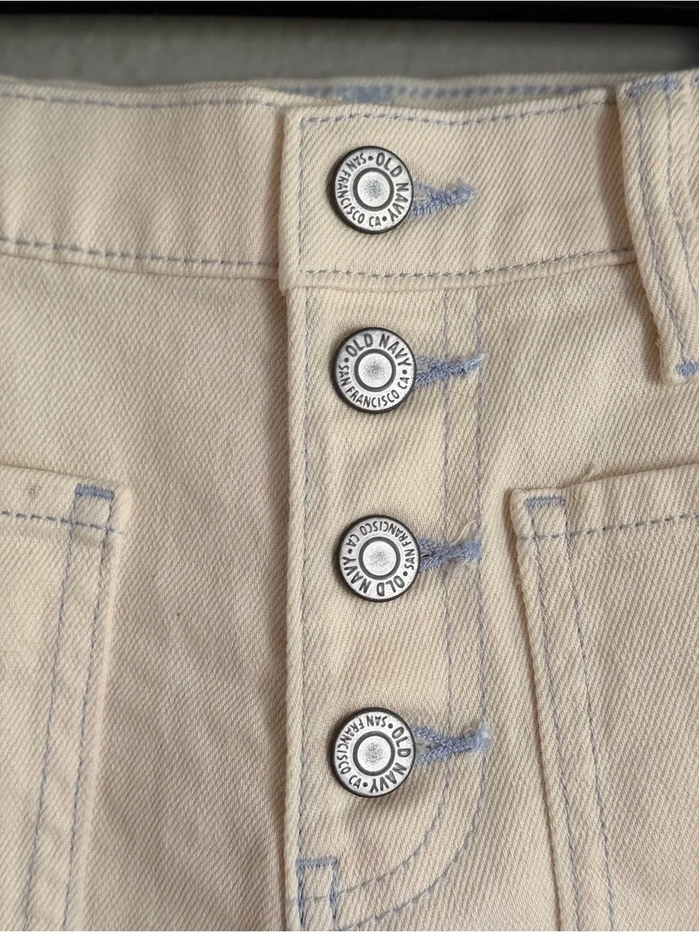 High-Rise Cream Kids Denim Shorts with Button Front